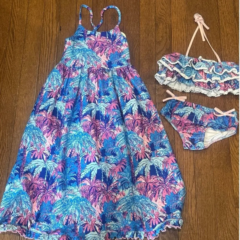 SweetHoney NWT Maxi Dress 3T & Matching Bikini 4T Tropical Palm Bundle